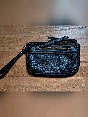 Billabong Black Textured Leather Wristlet Clutch